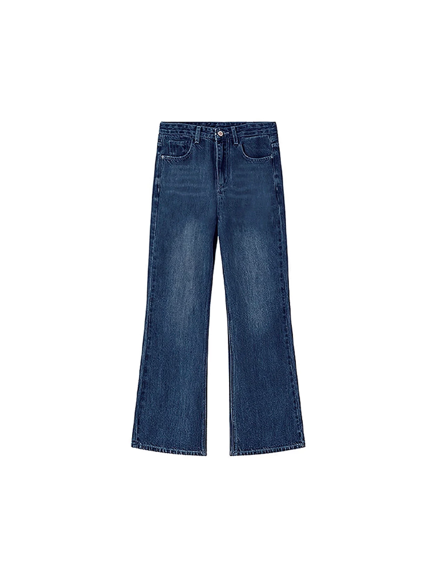 Quần jean nữ ống loe cạp cao màu xanh đậm cổ điển, lót lông cừu mùa đông, size lớn, cạp cao, dáng rộng, tôn dáng, quần dài ống loe