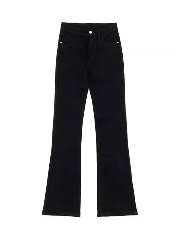 Quần jean dáng chuông, ống thẳng hơi loe dành cho nữ, size lớn, phong cách đầu thu, cạp cao, co giãn, che hông, quần bootcut tôn dáng