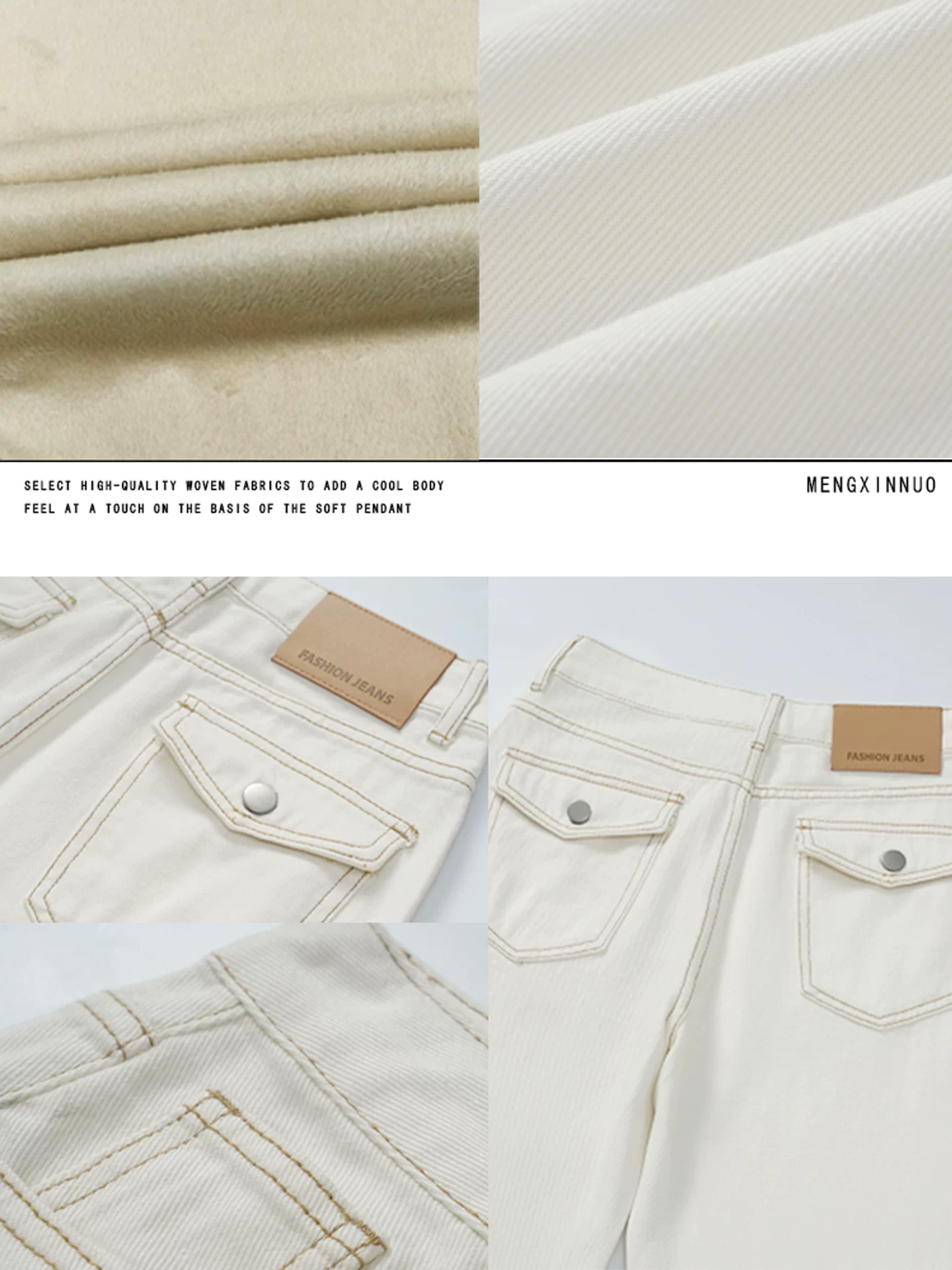 Quần jean ống loe lót lông màu trắng nhạt dành cho nữ, mùa thu đông, cỡ lớn, lưng cao, giảm béo, dáng suôn, quần ống loe không bó sát