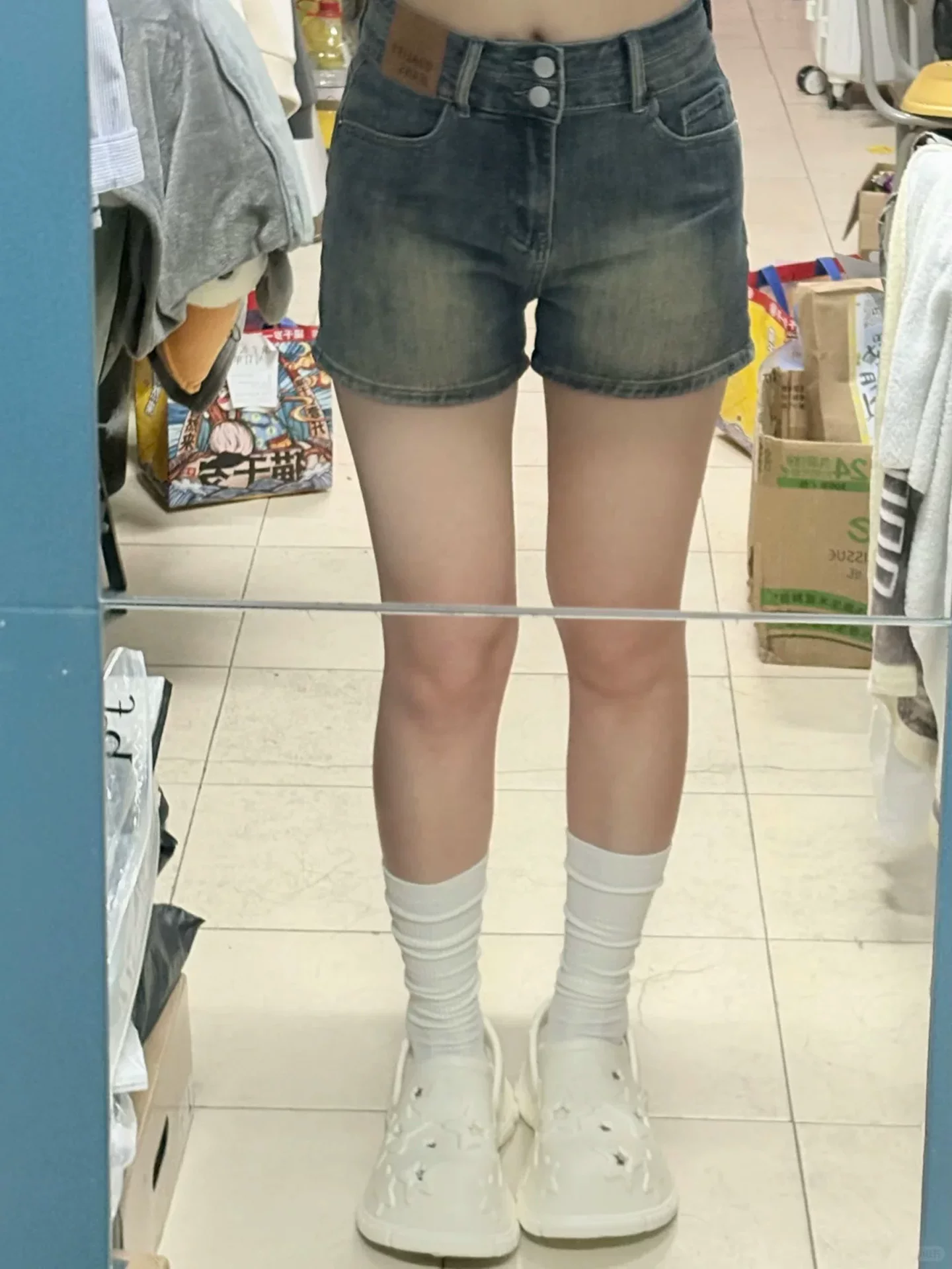 Quần short denim cổ điển dành cho nữ, cỡ lớn mùa hè, cạp cao, co giãn, che hông, giảm béo, dáng quả lê, quần short ống rộng chữ A