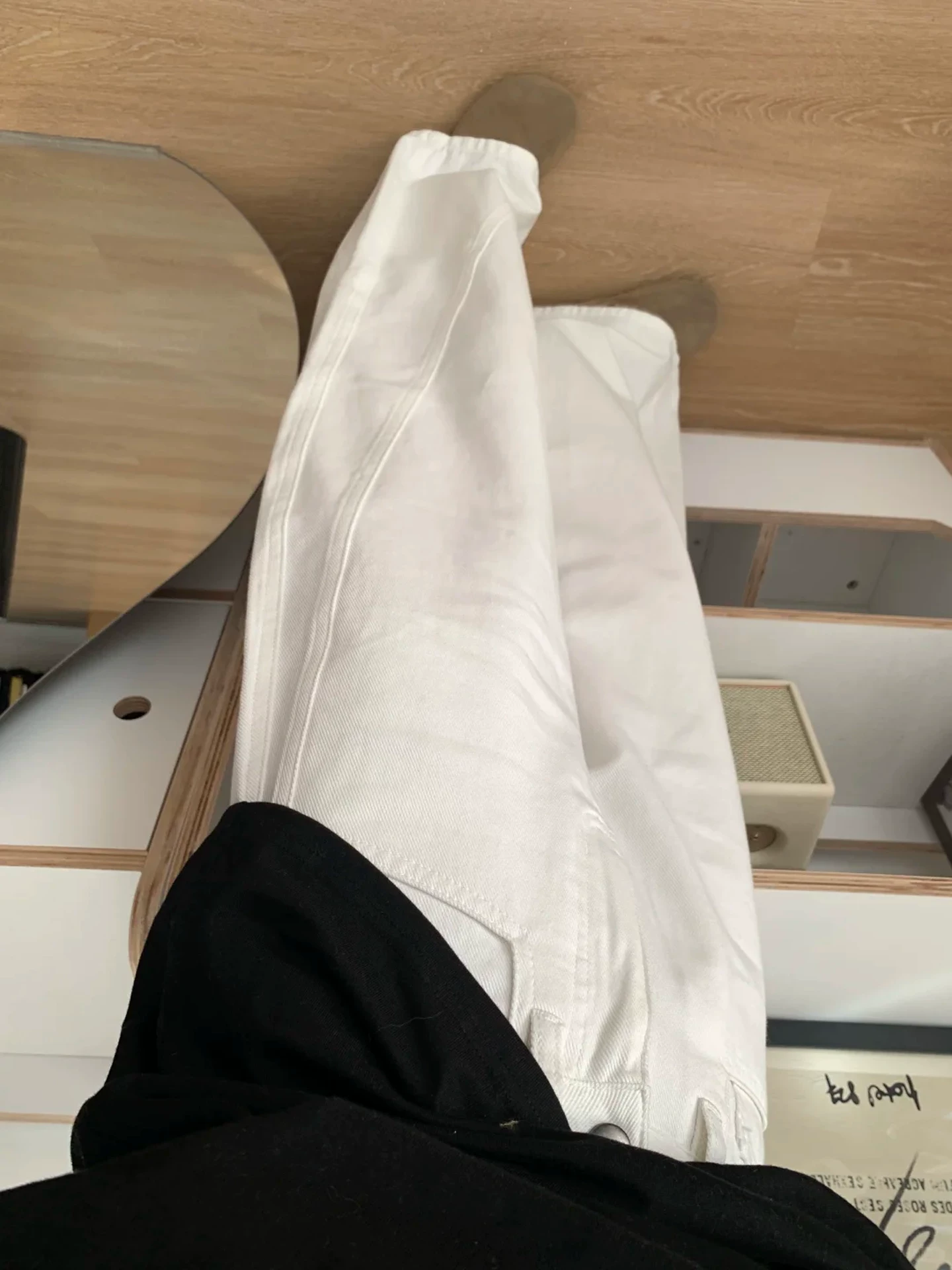 Quần jean ống rộng màu trắng cho nữ, mùa thu, cỡ lớn, lưng cao, dáng rộng, thon gọn, dáng quả lê, vạt cong, quần dài chạm sàn