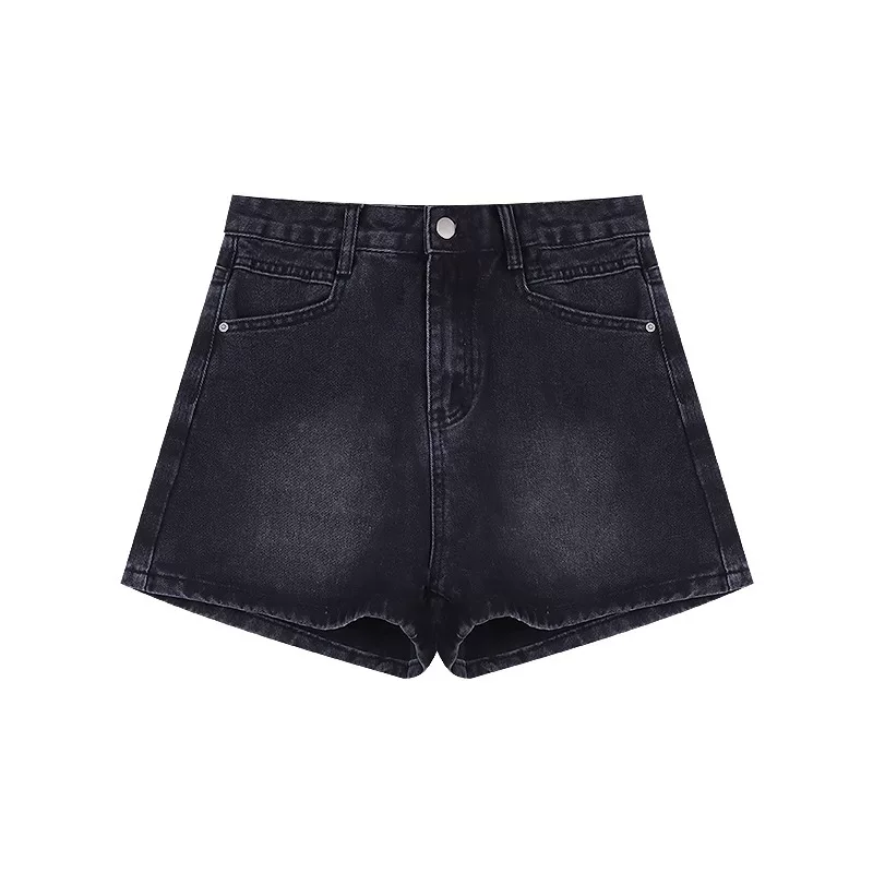 Quần short denim dáng lê dành cho nữ, kiểu dáng mỏng mùa hè, cỡ lớn, cạp cao, che hông, quần ống rộng chữ A tôn dáng.