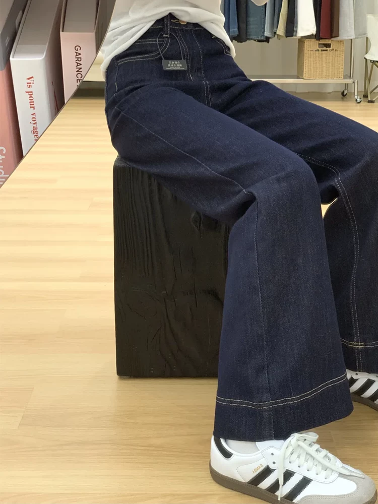 Quần jean xanh denim dáng loe nữ thu đông 2025, size lớn, cạp cao, co giãn, tôn dáng, ống đứng, kiểu chuông