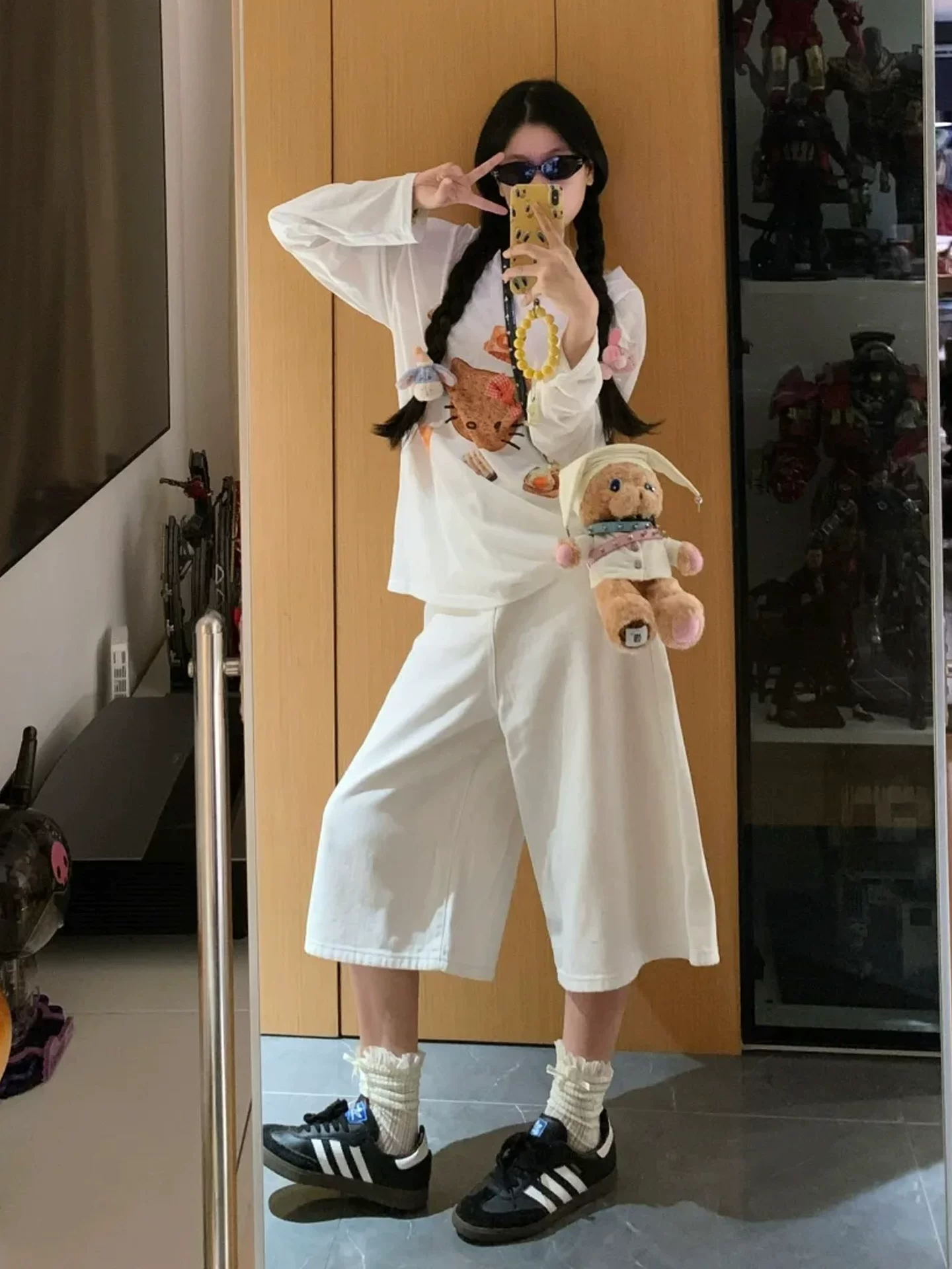 Quần jean trắng ống đứng dành cho nữ, size lớn mùa hè, lưng cao, dáng rộng, tôn dáng, dành cho người có thân hình quả lê, quần ống rộng dài đến giữa bắp chân