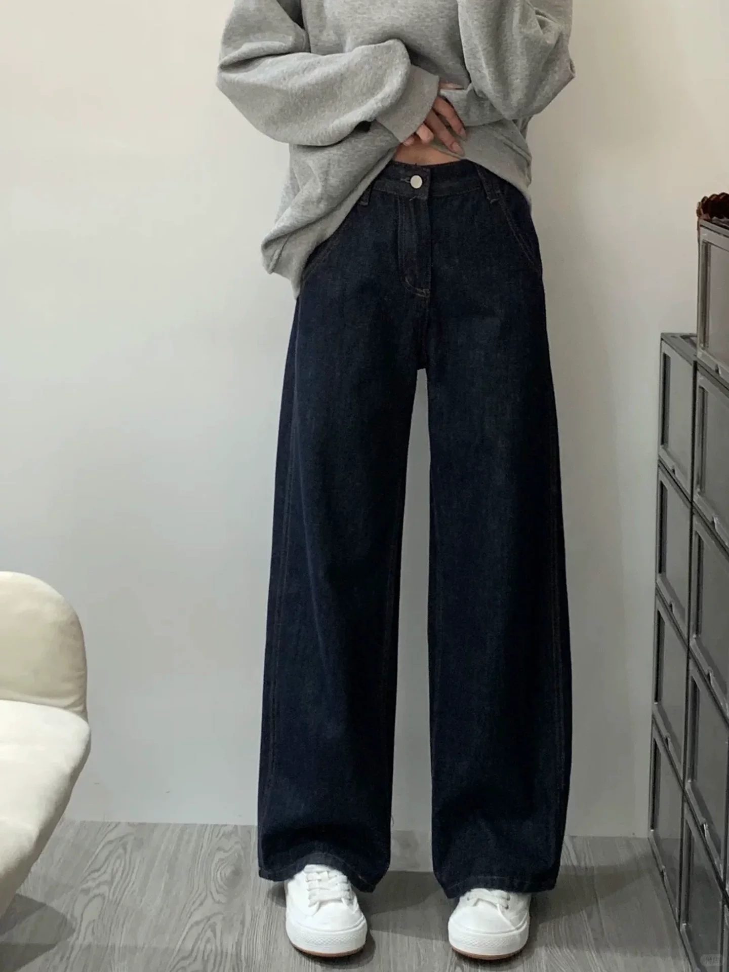 Quần jean ống đứng dày lót lông cừu dành cho nữ, cỡ lớn mùa đông, lưng cao, dáng rộng, thon gọn, dáng quả lê, quần ống rộng