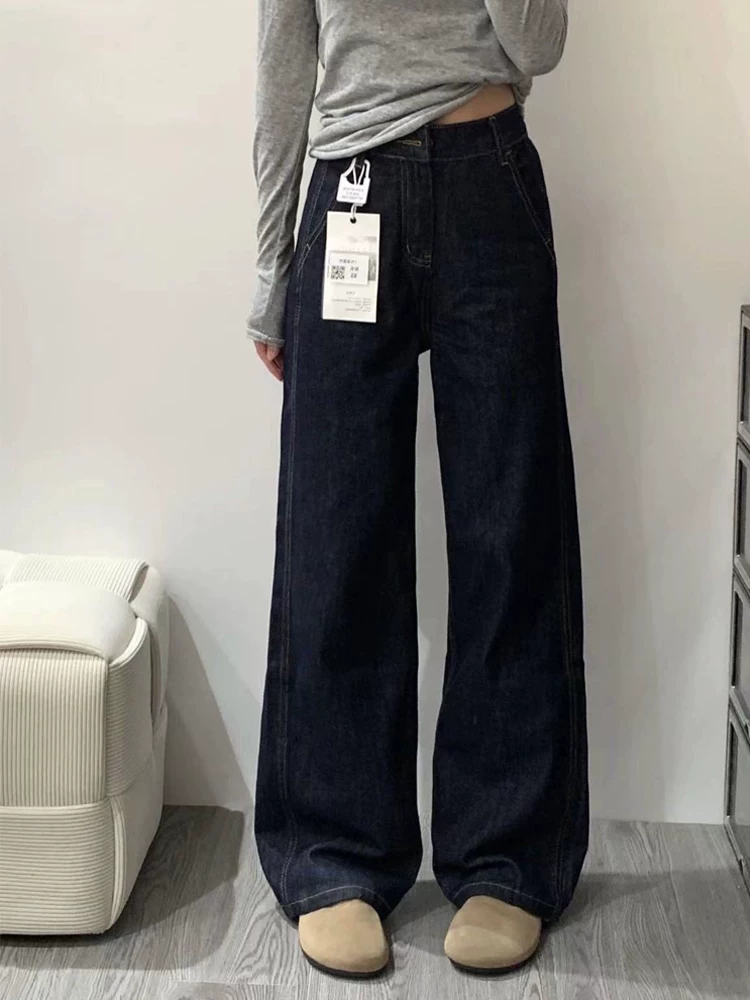 Quần jean ống đứng nữ, kiểu mới thu đông 2025, size lớn, cạp cao, dáng rộng, dành cho người có dáng quả lê, quần ống rộng
