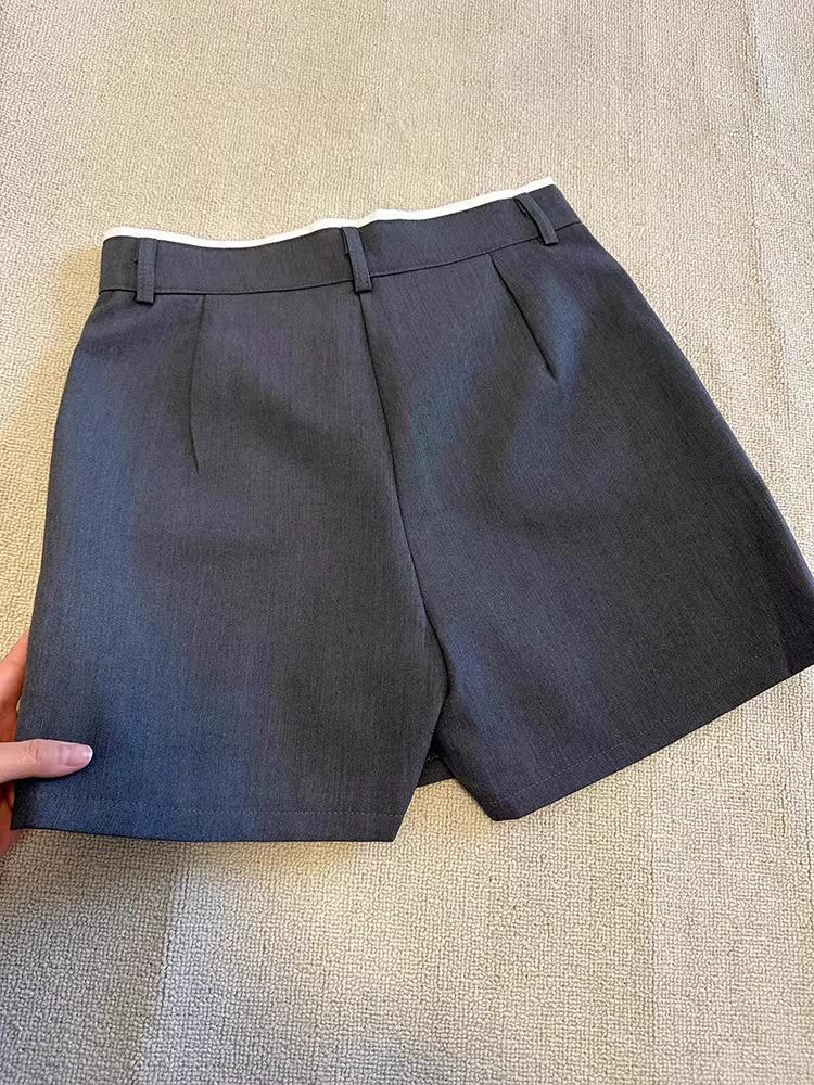 Váy vest màu xám dành cho nữ, size lớn mùa hè, cạp cao, che hông, váy chữ A tôn dáng, dáng quả lê, váy ngắn.