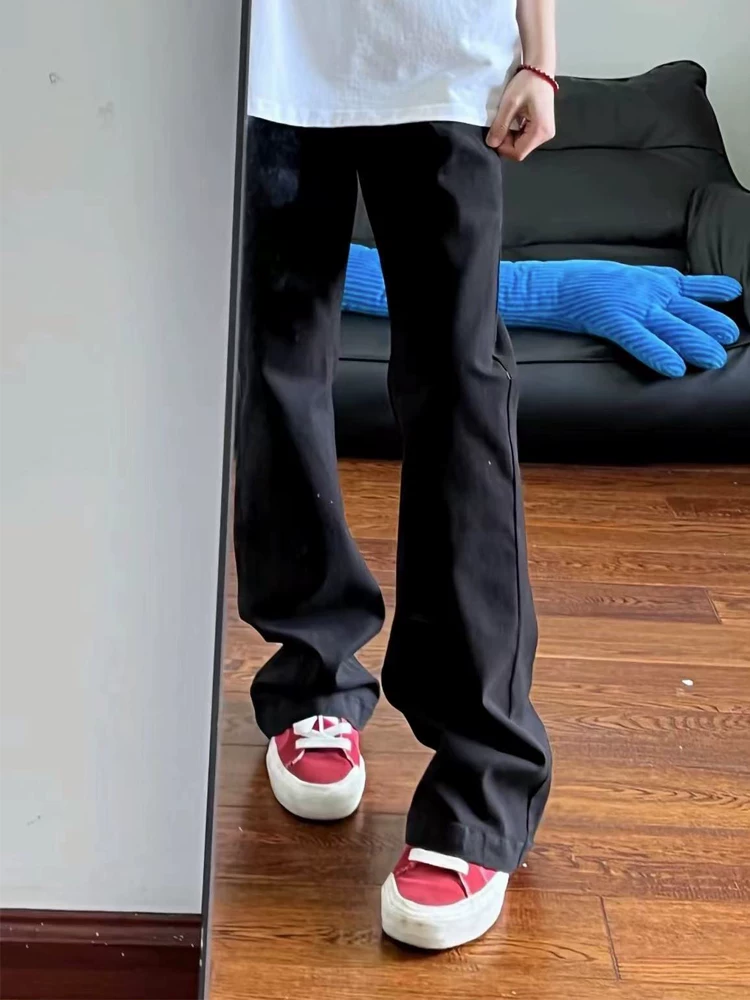 Quần jean ống đứng dáng lê dành cho nữ, cỡ lớn, kiểu dáng mùa xuân, lưng cao, co giãn, che hông, giảm béo, quần ống rộng hẹp