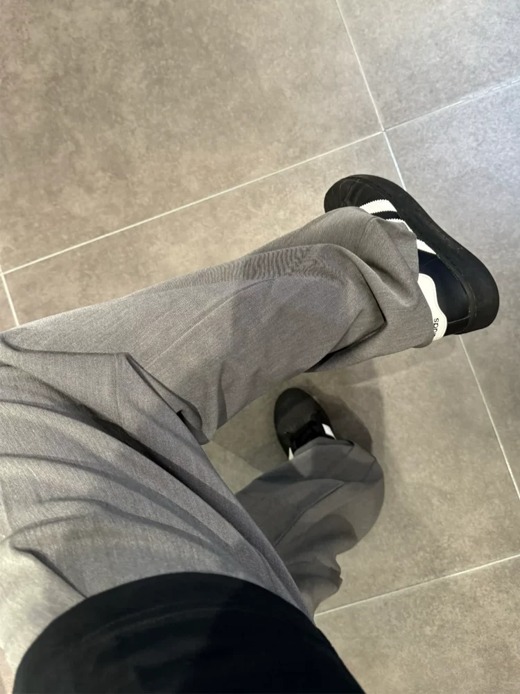 Quần âu màu xám dành cho nữ, kiểu dáng mùa xuân mới, cỡ lớn, lưng cao, tôn dáng, ống thẳng, ống rộng, dài chạm sàn