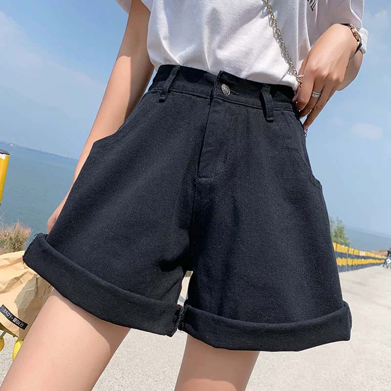 Quần short denim trắng dáng quả lê dành cho nữ, size lớn mùa hè, cạp cao, dáng rộng, tôn dáng, quần ống rộng dáng chữ A năm điểm