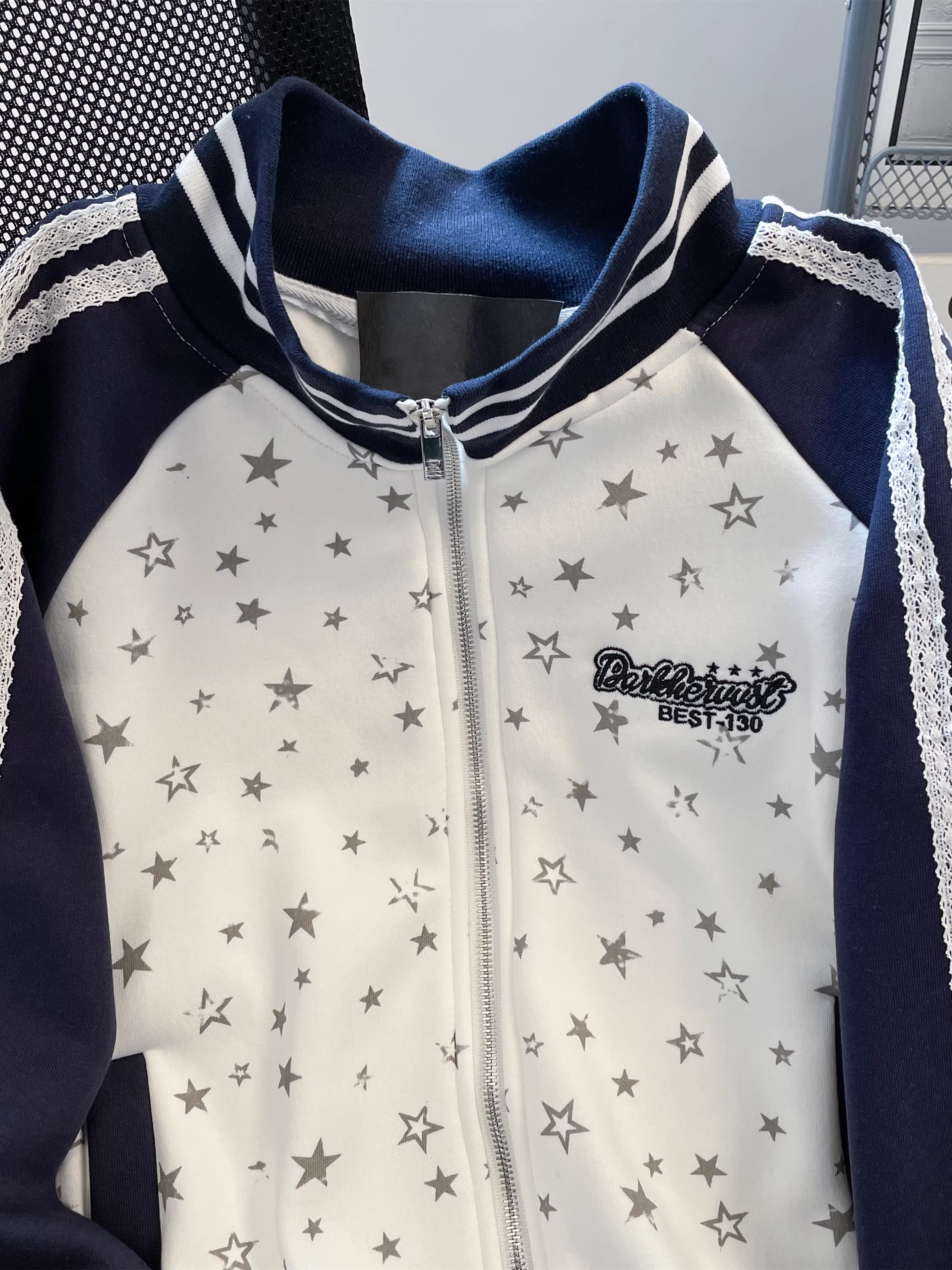 Áo len cardigan cổ đứng kiểu retro của Mỹ dành cho nữ, thiết kế mùa thu đông, áo khoác raglan phối màu độc đáo