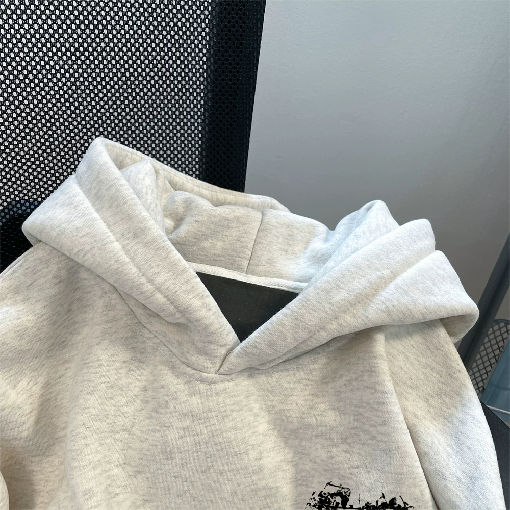 Áo nỉ có mũ trùm đầu cỡ lớn phong cách Hàn Quốc dành cho nữ, màu xám mùa thu, phong cách lười biếng BF, áo đa năng dành cho cặp đôi.