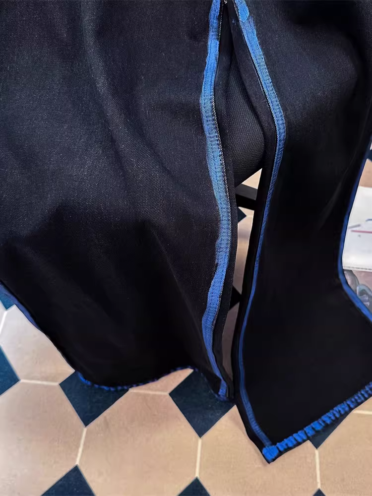 Quần jean graffiti phong cách retro Mỹ đường phố dành cho nữ, quần ống rộng dáng thẳng dài chấm đất phong cách vintage mùa thu