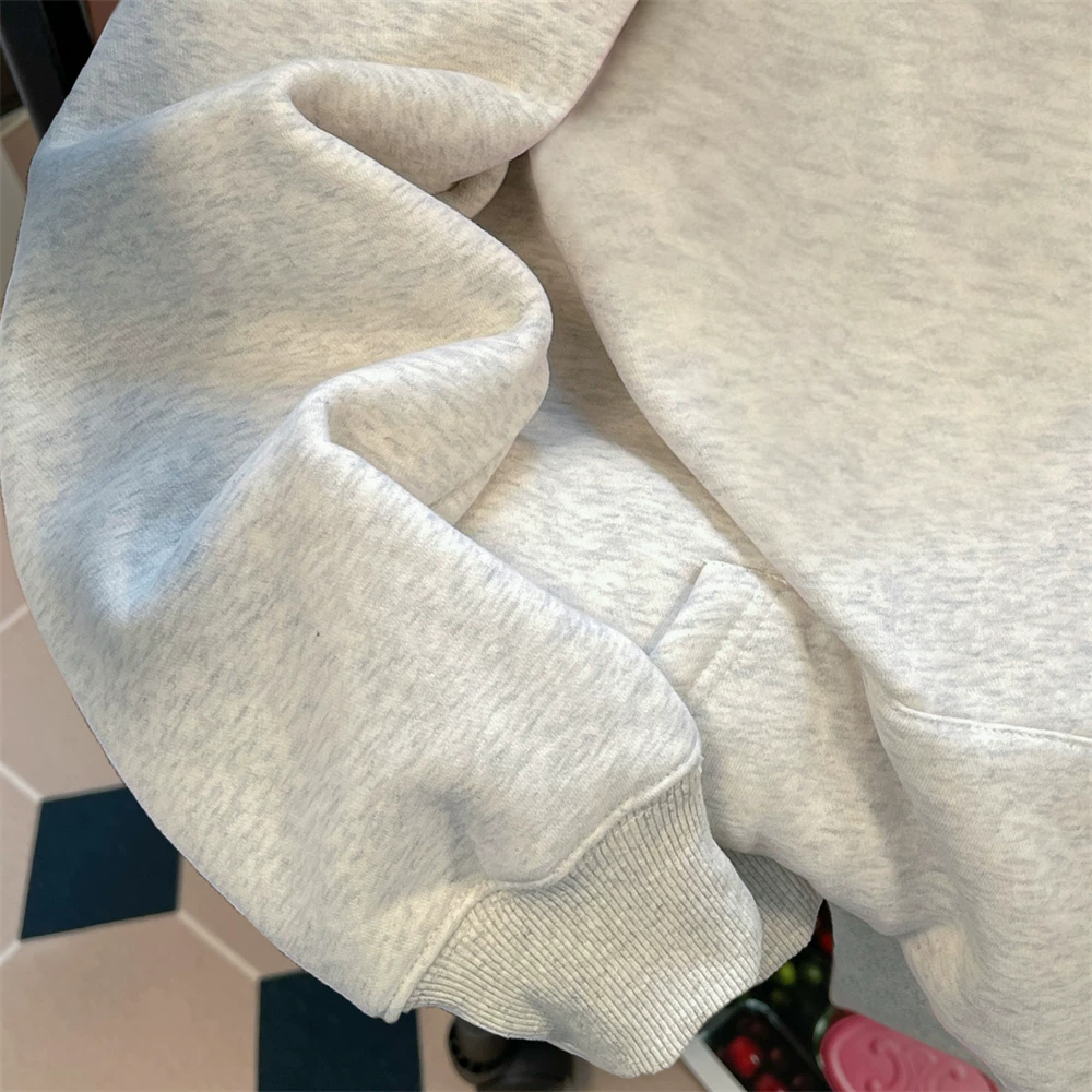 Áo nỉ có mũ trùm đầu cỡ lớn phong cách Hàn Quốc dành cho nữ, màu xám mùa thu, phong cách lười biếng BF, áo đa năng dành cho cặp đôi.