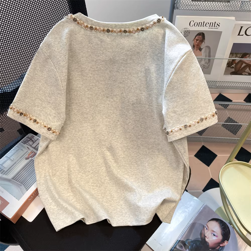 Áo sơ mi nữ kiểu Pháp thêu nặng, kiểu dáng cổ điển, thời trang mùa hè, độc đáo và đẹp mắt, áo thun ngắn tay.