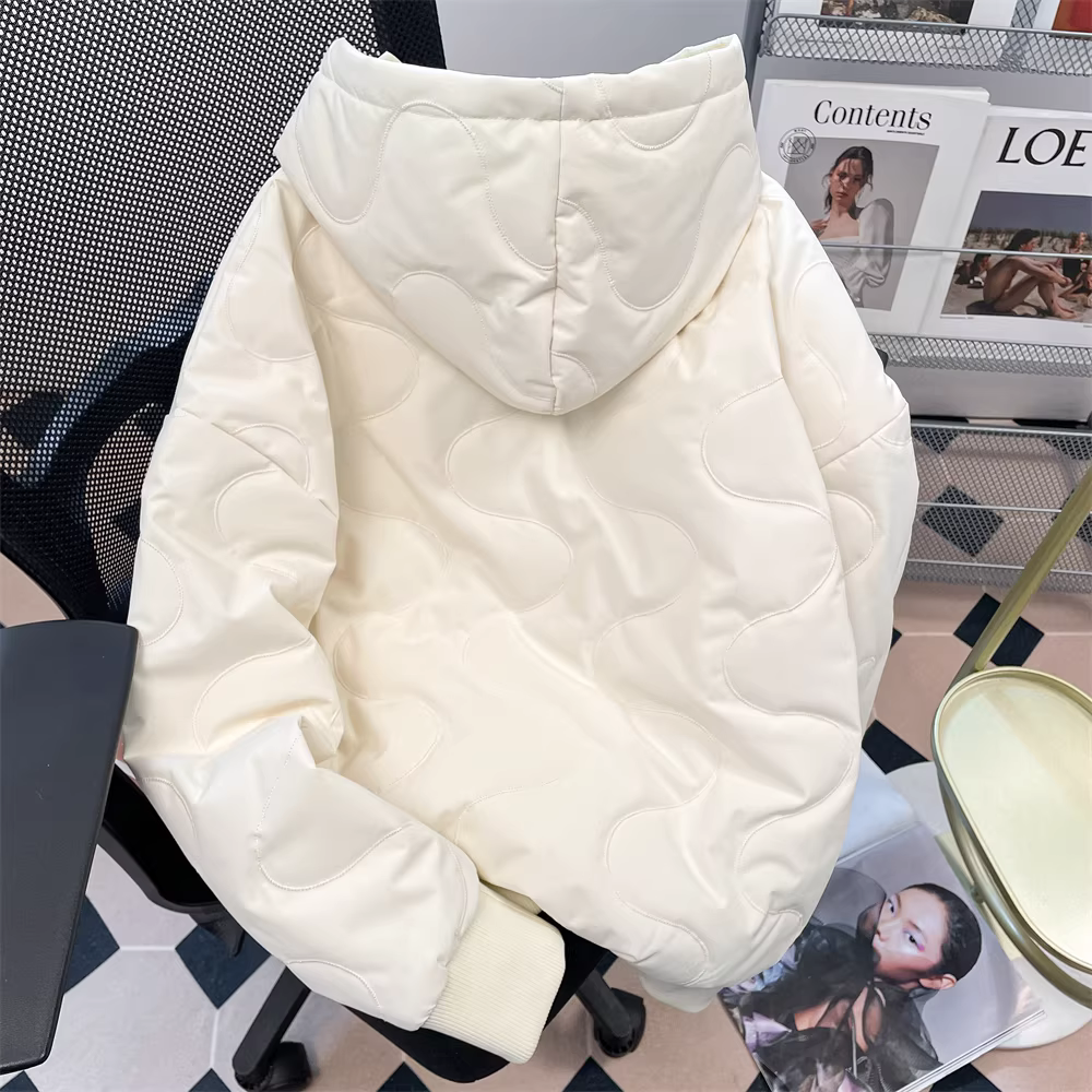 Áo nỉ có mũ trùm đầu thêu kiểu cleanfit kiểu Mỹ dành cho nữ, áo khoác cotton dày dặn kiểu đường phố mùa thu đông.