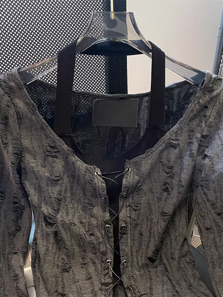 Áo dài tay dáng ôm kiểu Mỹ dành cho nữ, áo thun giả hai mảnh cổ yếm kiểu dáng sang trọng đầu thu dành cho nữ