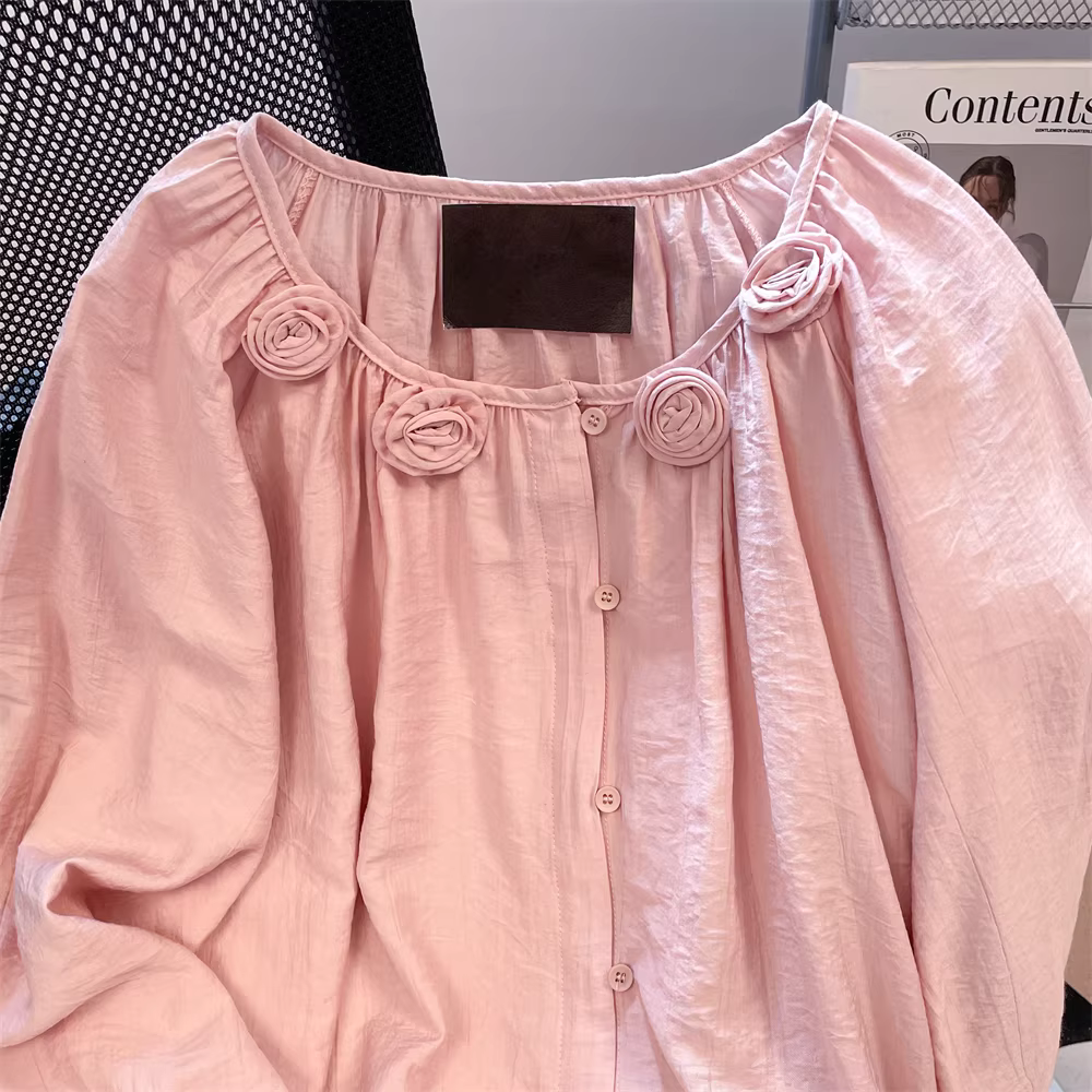 Áo sơ mi hoa ba chiều độc đáo ngọt ngào phong cách Hàn Quốc dành cho nữ, phong cách dịu dàng mùa thu, áo dài tay đẹp và thon gọn