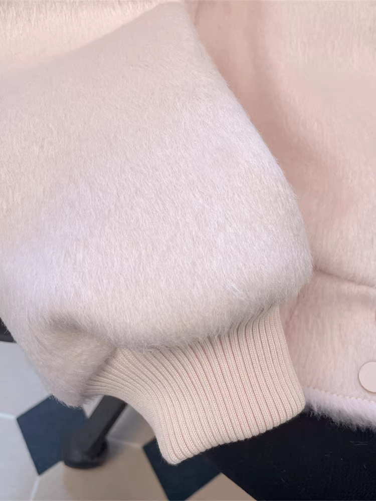 Áo khoác len nữ dáng cardigan cổ lông lớn kiểu mới 2025, phong cách Hàn Quốc thu đông, áo khoác bóng chày rất thời trang