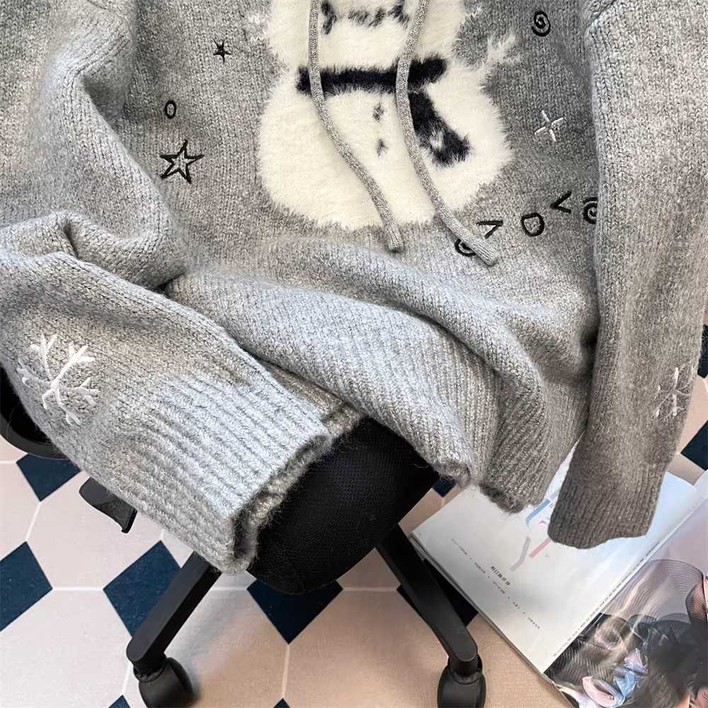 Áo len có mũ trùm đầu hình người tuyết dễ thương dành cho nữ, áo len dệt kim mềm mại và ấm cúng độc đáo phong cách mùa thu đông