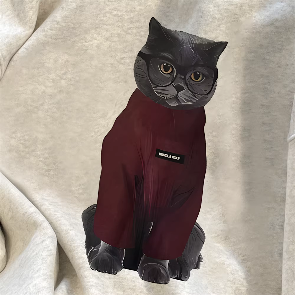 Áo len có lớp lót bên trong cao cấp theo chủ đề mèo dành cho nữ, áo không mũ dày dặn có lót lông cừu kiểu Mỹ mùa đông.