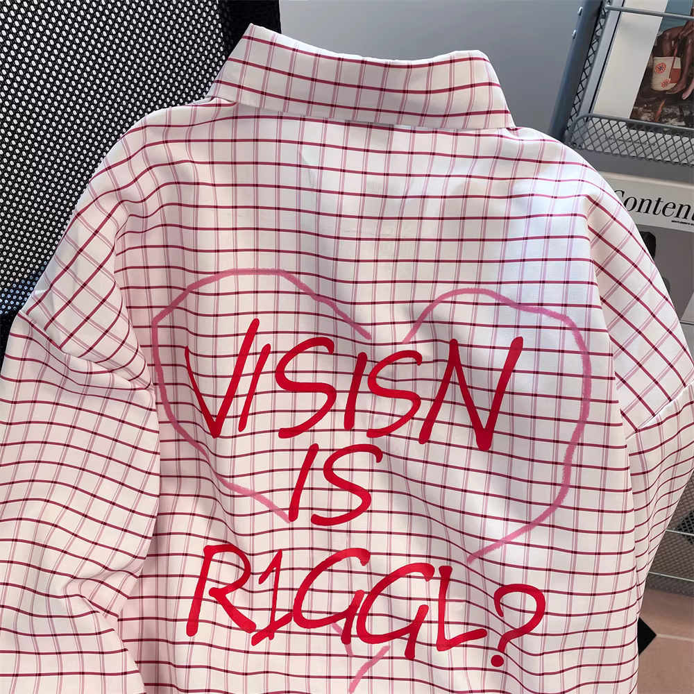 Áo sơ mi kẻ sọc họa tiết trái tim phong cách đại học Hàn Quốc dành cho nữ, thiết kế đầu thu, áo sơ mi dài tay mặc bên trong nhiều lớp.