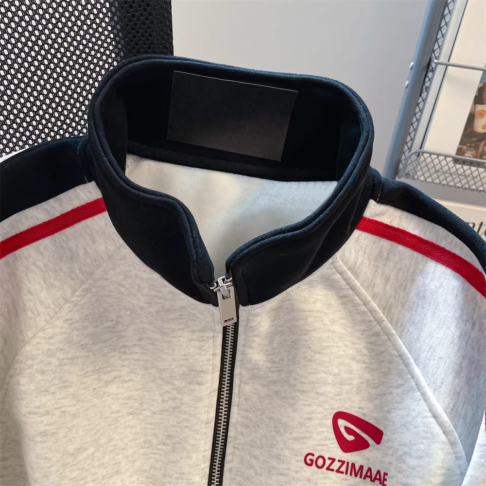 Áo khoác bóng chày cổ đứng kiểu Mỹ dành cho nữ, áo khoác cardigan tay raglan sọc phối màu xuân thu