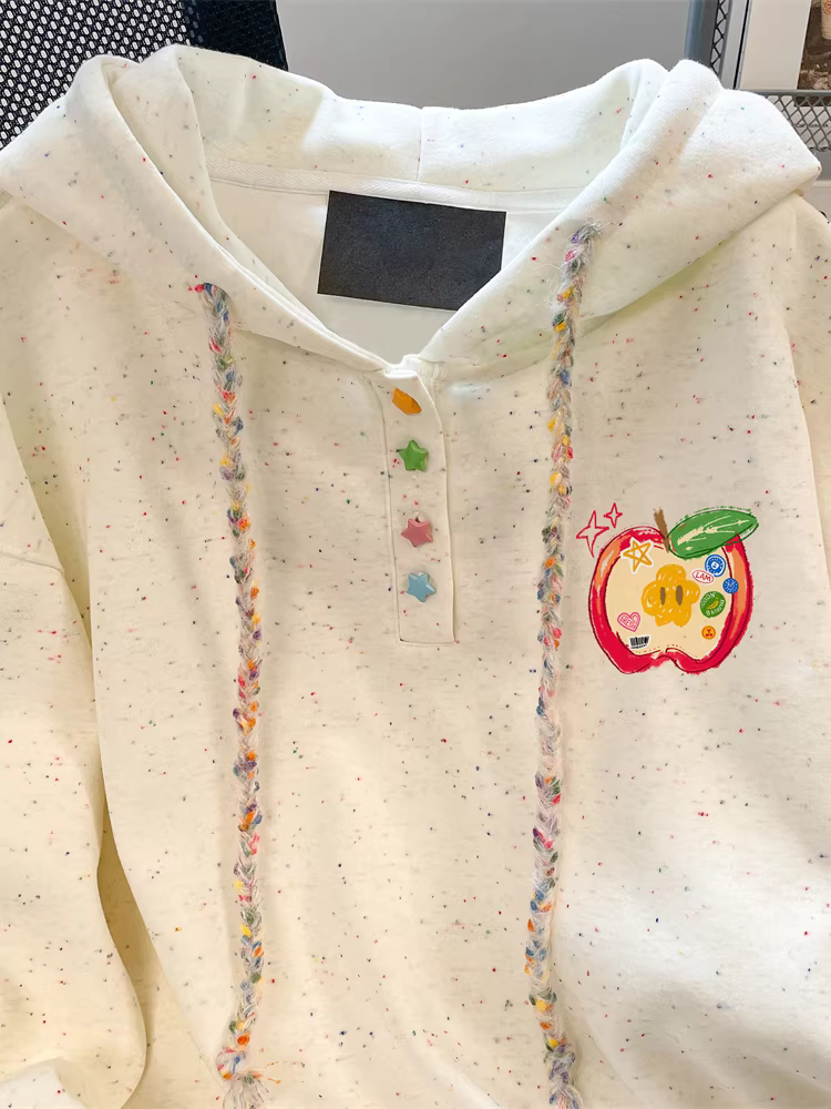 Áo nỉ có mũ trùm đầu kiểu dáng thời trang màu mơ sữa fufu dành cho nữ, phong cách thu đông, áo chấm bi mềm mại kiểu Nhật Bản ngọt ngào nhỏ nhắn.