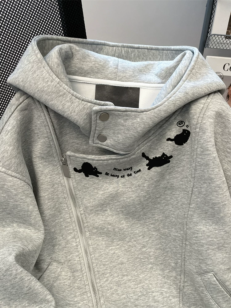 Áo khoác có mũ trùm đầu kiểu Nhật dành cho nữ, đầu thu đông, phong cách lười biếng và thư giãn của cặp đôi, áo cardigan lót lông cừu