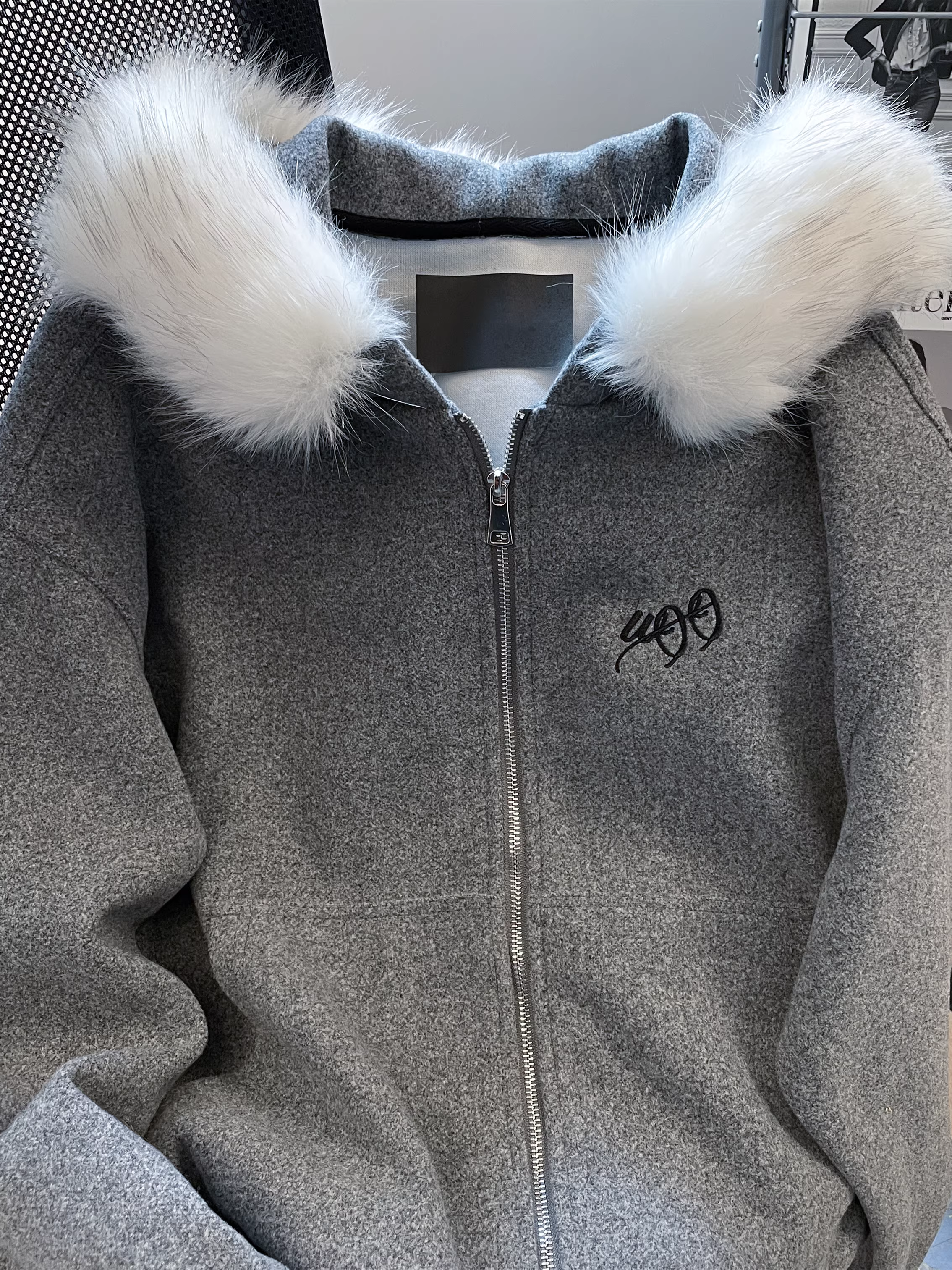 Áo khoác len cổ lông phong cách retro Hàn Quốc dành cho nữ, mùa thu đông dáng rộng sang trọng, lười biếng, ấm áp, áo cardigan lông cừu