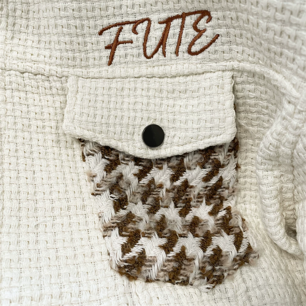 Áo khoác kiểu Pháp houndstooth áo sơ mi có cổ giản dị mùa thu của phụ nữ xu hướng quốc gia trang phục công sở kiểu Mỹ áo khoác bóng chày áo khoác