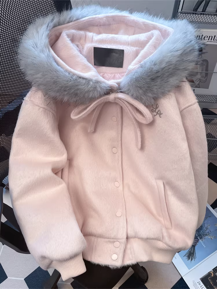 Áo khoác len nữ dáng cardigan cổ lông lớn kiểu mới 2025, phong cách Hàn Quốc thu đông, áo khoác bóng chày rất thời trang