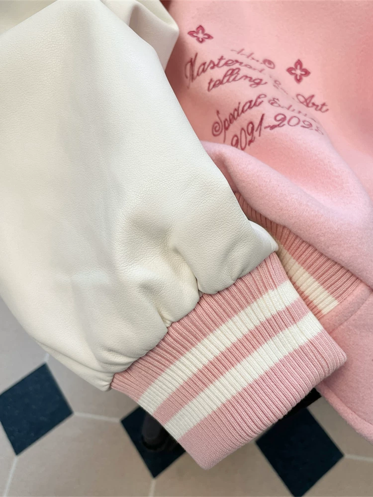 Áo khoác thêu nặng kiểu đại học Mỹ dành cho nữ, áo khoác bóng chày cao cấp mùa thu đông có phong cách độc đáo