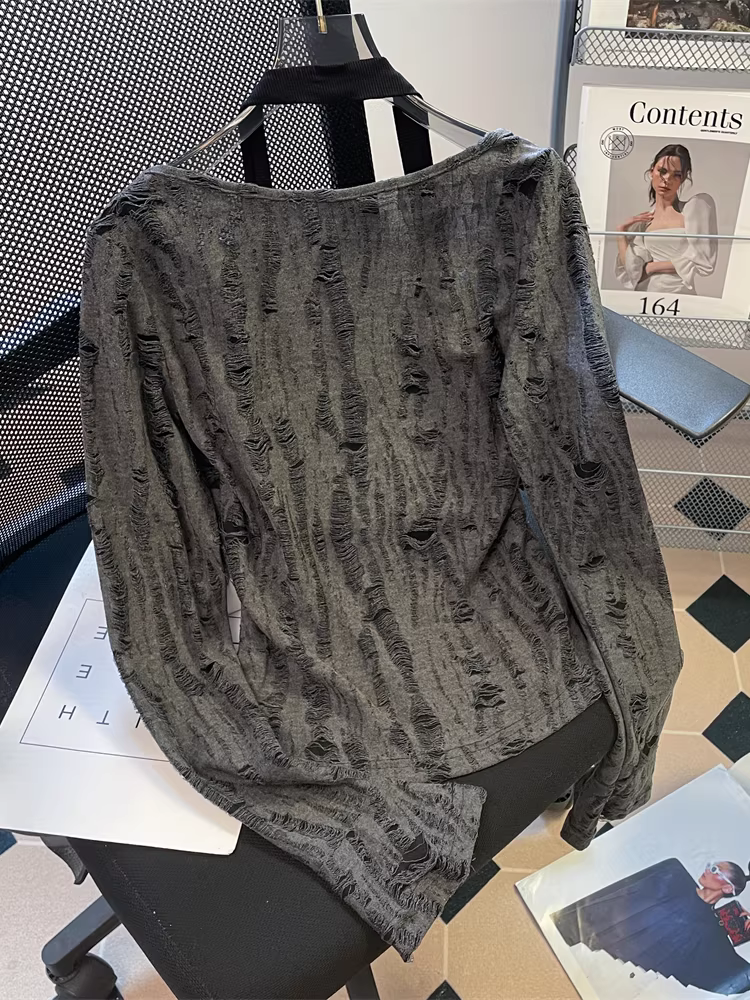 Áo dài tay dáng ôm kiểu Mỹ dành cho nữ, áo thun giả hai mảnh cổ yếm kiểu dáng sang trọng đầu thu dành cho nữ