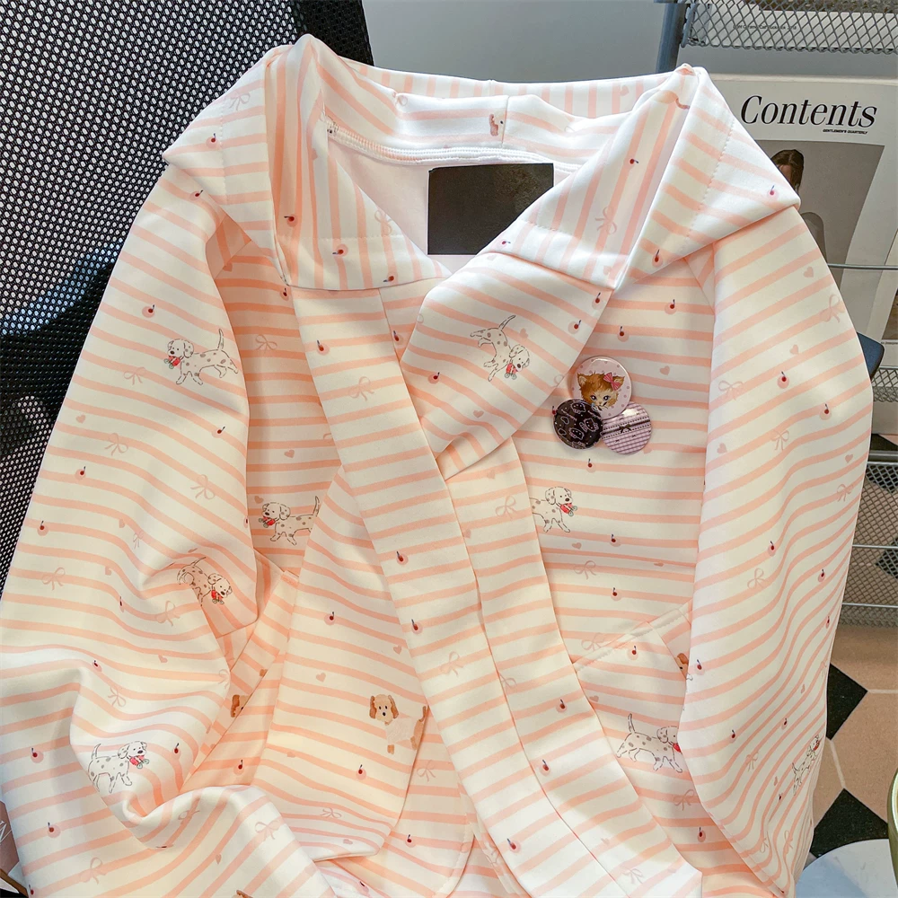 Áo len có dây buộc kiểu Hàn Quốc có sọc mềm mại dành cho nữ, thiết kế mùa thu, áo khoác hoodie phong cách lười biếng độc đáo