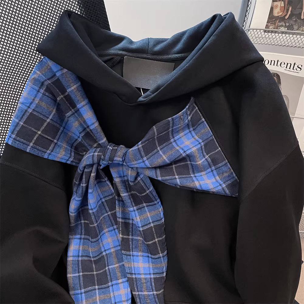 Áo hoodie có mũ trùm đầu kiểu nơ dành cho nữ, thiết kế mùa xuân thu, kiểu dáng rộng rãi và thoải mái