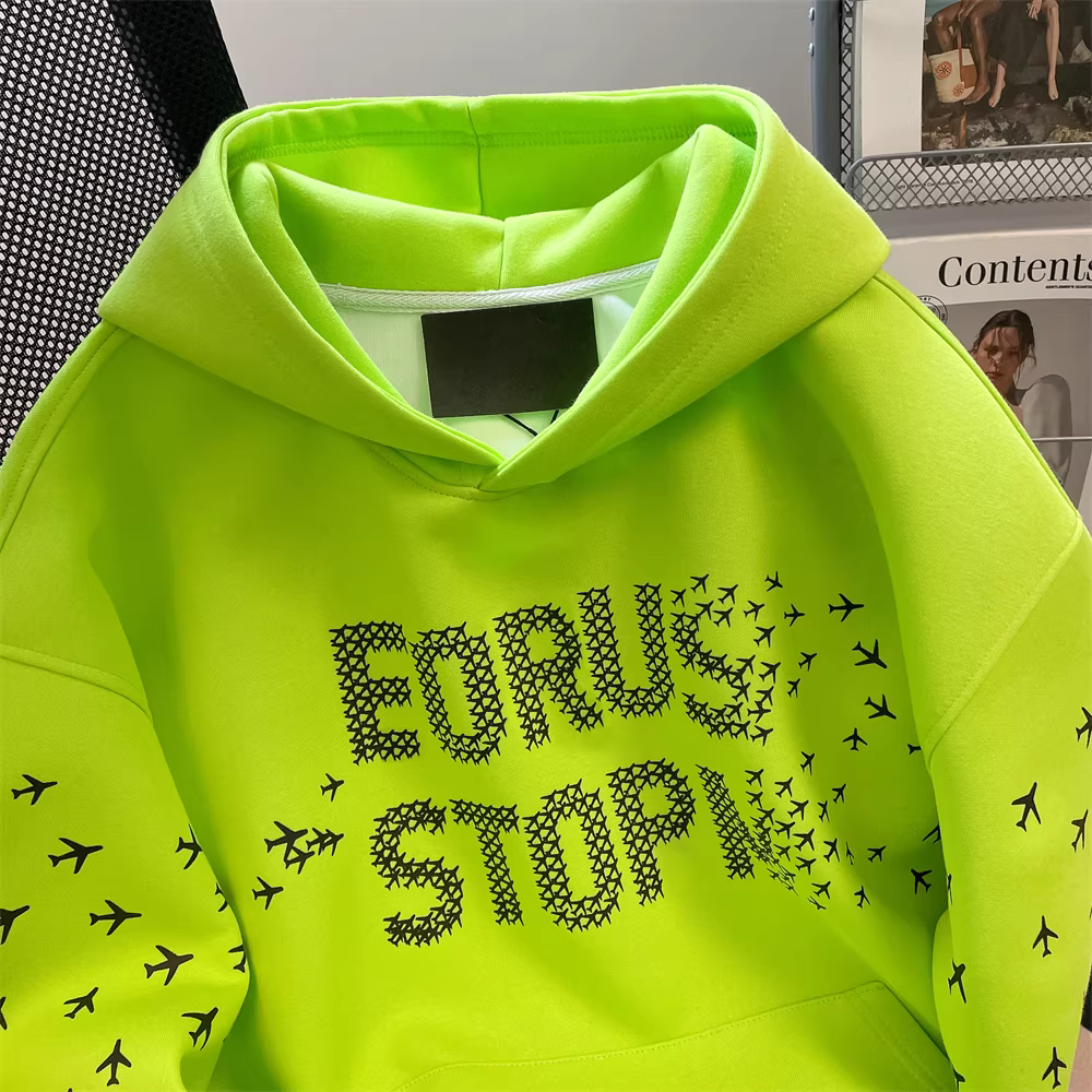 Áo hoodie màu xanh huỳnh quang theo phong cách retro Mỹ dành cho nữ, mùa xuân và mùa thu, phong cách lười biếng, thiết kế giản dị, áo hàng hiệu hợp thời trang