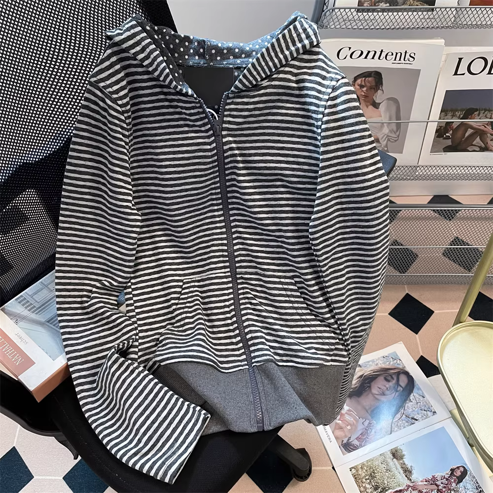 Áo nỉ có mũ trùm đầu kiểu dáng siêu dễ thương kiểu Hàn Quốc dành cho nữ, thiết kế mùa thu, phong cách độc đáo, áo khoác cardigan nhỏ nhắn.