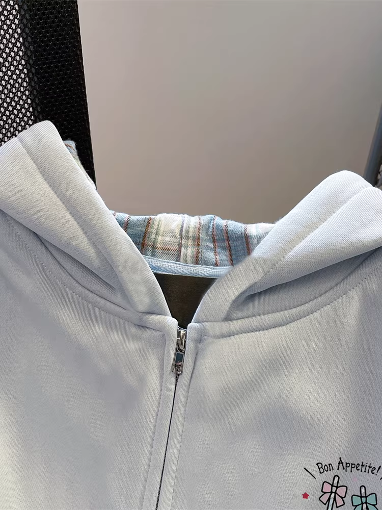 Áo len mèo Kitty ngọt ngào độc đáo phong cách Hàn Quốc dành cho nữ thiết kế thu đông áo khoác có mũ trùm đầu chắp vá kẻ sọc