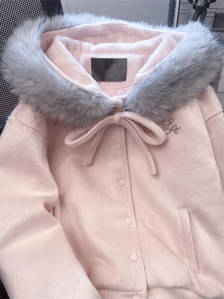 Áo khoác len nữ dáng cardigan cổ lông lớn kiểu mới 2025, phong cách Hàn Quốc thu đông, áo khoác bóng chày rất thời trang