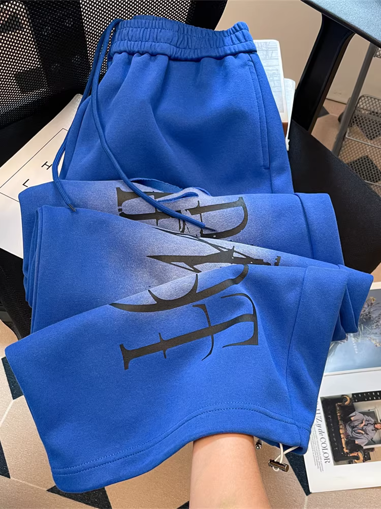 Quần thể thao ống rộng có dây rút in chữ kiểu Mỹ dành cho nữ, quần thể thao dáng rộng phong cách hip-hop mùa thu, quần thể thao thông thường