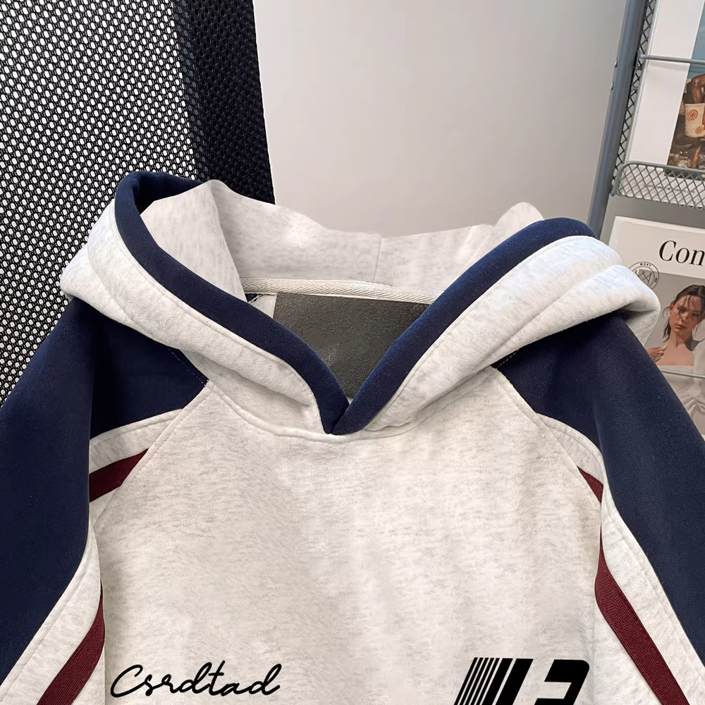 Áo len kiểu dáng lười biếng cao cấp phong cách Mỹ dành cho nữ, áo có mũ trùm đầu màu raglan ngoại cỡ dành cho cặp đôi mùa thu