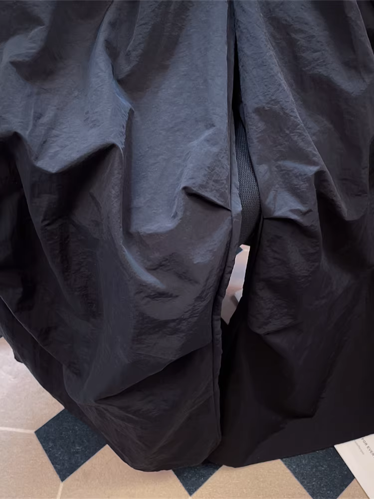 Quần dù xếp ly nhiều lớp có dây rút kiểu Mỹ cổ điển dành cho nữ, thiết kế mùa thu, quần ống rộng dáng rộng giản dị