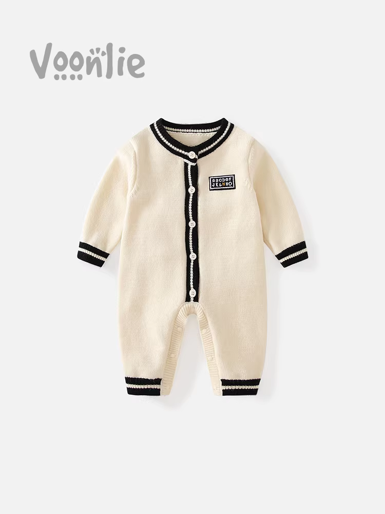 Quần áo bé sơ sinh mùa thu, bộ liền thân bé trai và bé gái, áo len đan, bộ liền thân cho bé đủ tháng, trăm ngày, quần áo bò, mùa xuân và mùa thu