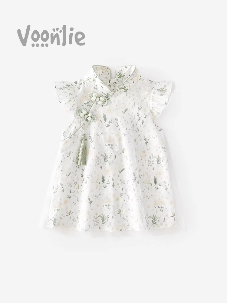 Váy hè bé gái 2025 kiểu mới thời trang phong cách dân tộc kiểu sườn xám công chúa đầm bé gái một tuổi mùa hè