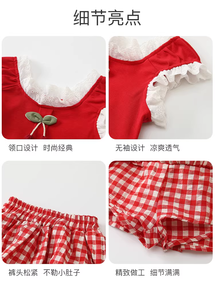 Bộ trang phục hè 2025 cho bé gái, thời trang, áo vest và chân váy ngắn hai mảnh, kiểu dáng mới