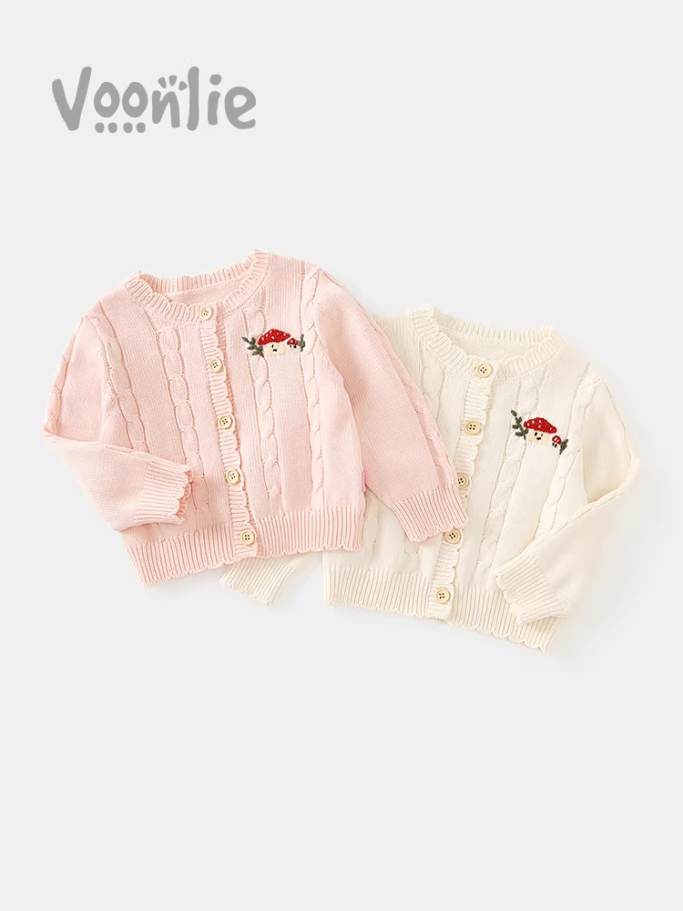 Áo len dệt kim nữ Fanhle Thu Đông 2025 Mẫu mới thời trang Áo khoác len trẻ em Áo bé gái đa năng cho mùa xuân và mùa thu