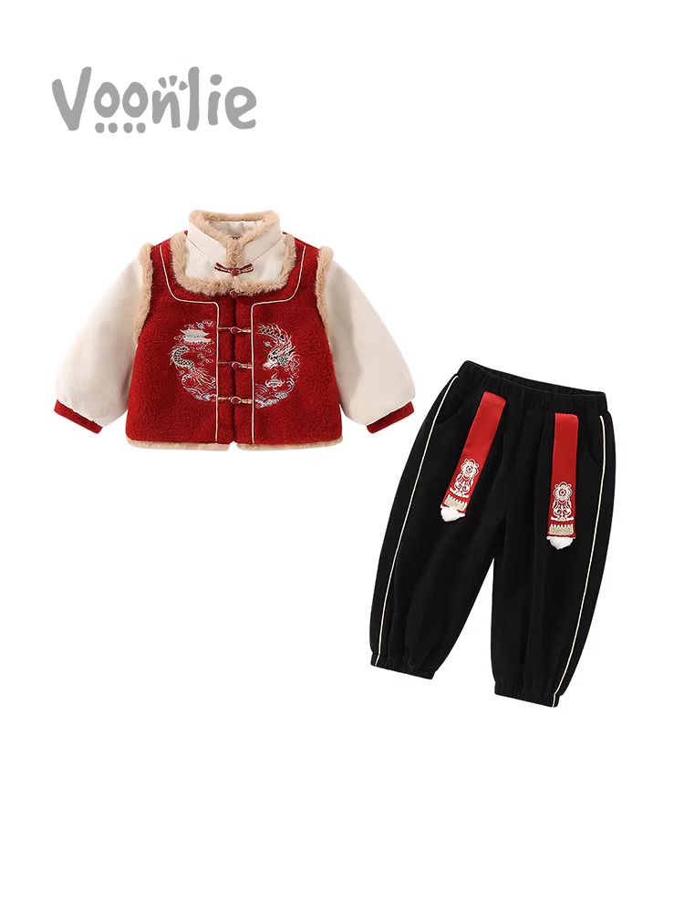 Bộ đồ Hanfu dành cho bé trai Quần áo mùa đông dành cho trẻ em phong cách truyền thống Trung Quốc có lót lông cừu bằng vải cotton Tang phù hợp với trẻ sơ sinh một tuổi trang phục trang trọng lễ kỷ niệm sinh nhật trang phục năm mới