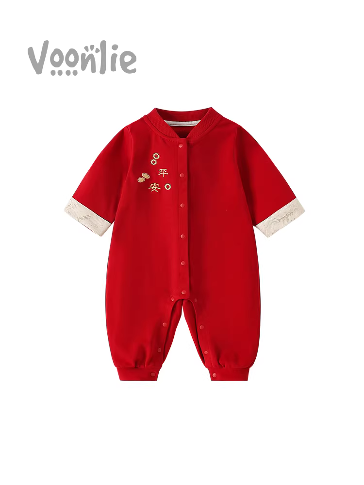 Quần áo trẻ em, trang phục mùa thu, bộ liền thân cho bé unisex, đầy tháng, trăm ngày, váy sinh nhật đầu tiên, trang phục chào mừng năm mới, mùa xuân và mùa thu.
