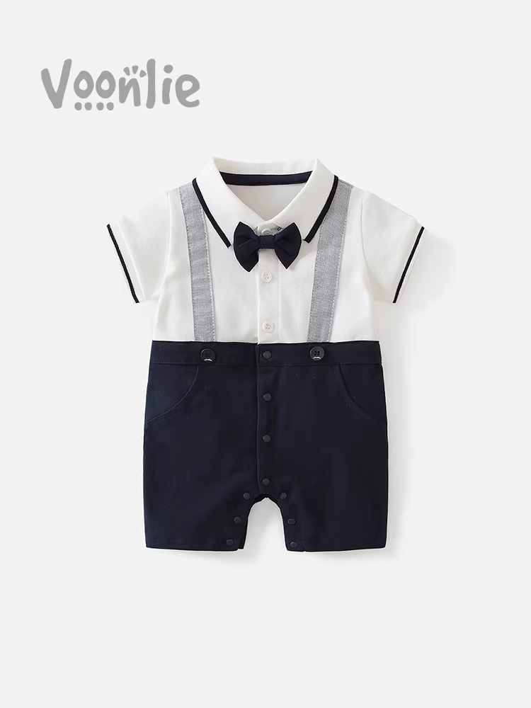 Quần áo trẻ em Fanli mùa hè kiểu dáng mỏng bé trai sơ sinh áo liền quần áo liền quần trăng tròn trăm ngày tiệc trang phục sinh nhật đầu tiên